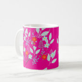 Rode Bloem + Bladeren Heet Roze Koffiemok (Voorkant links)