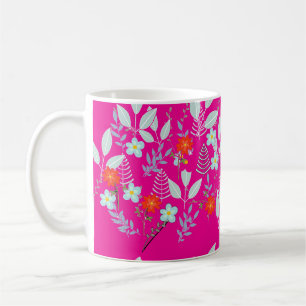 Rode Bloem + Bladeren Heet Roze Koffiemok