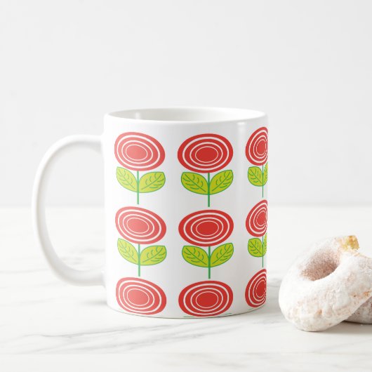 Rode Bloem Bloem Geometrisch Koffiemok (Met donut)