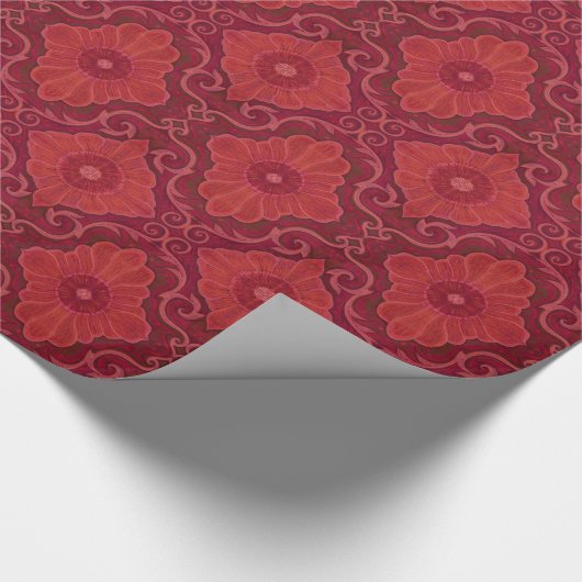 "Rode bloem" bloemarabesque patroon Cadeaupapier (Hoek)