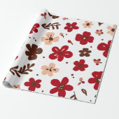 Rode bloem botanisch patroon cadeaupapier (Uitgerold)