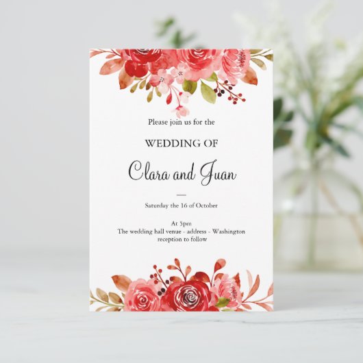 Rode bloem, botanische bloem kaart (Staand voorkant)