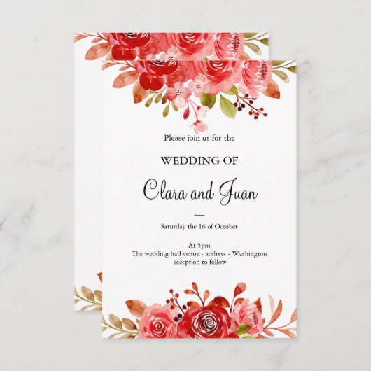 Rode bloem, botanische bloem kaart (Voorkant / Achterkant)