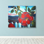 Rode Bloem Camping Canvas Afdruk (Insitu (Houten vloer))