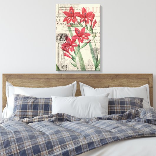 Rode Bloem Collage Canvas Afdruk (Insitu (Slaapkamer))