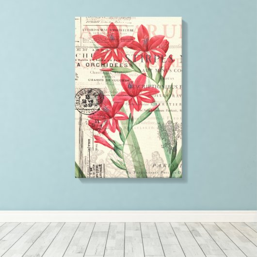 Rode Bloem Collage Canvas Afdruk (Insitu (Houten vloer))