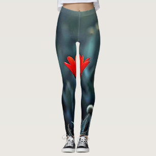 Rode Bloem Donkere Nacht Eenzaamheid Kunst Leggings
