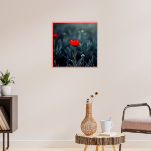 Rode Bloem Donkere Nacht Eenzaamheid Kunst Poster