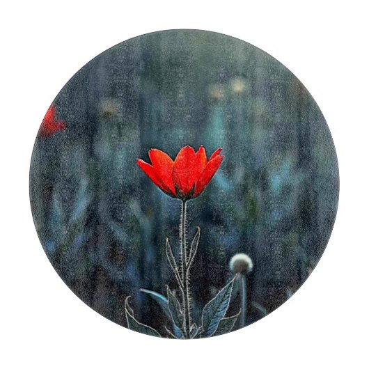 Rode Bloem Donkere Nacht Eenzaamheid Kunst Snijplank (Voorkant)