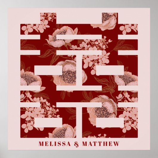 Rode Bloem Dubbel Geluk Chinese Bruiloft Poster (Voorkant)