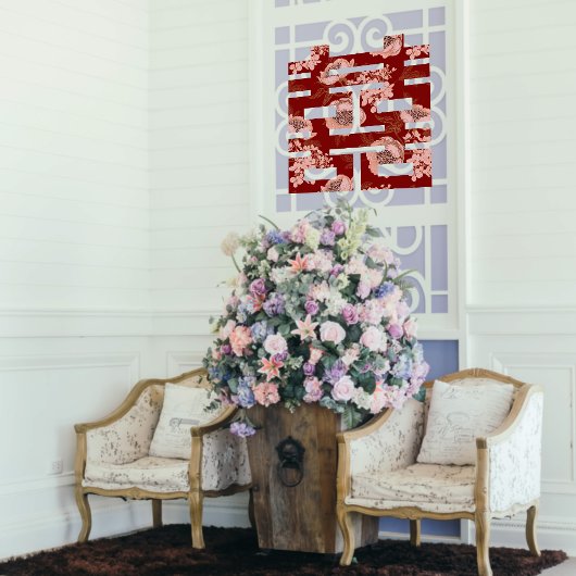 Rode Bloem Dubbele Xi Chinese Bruiloft Raamsticker