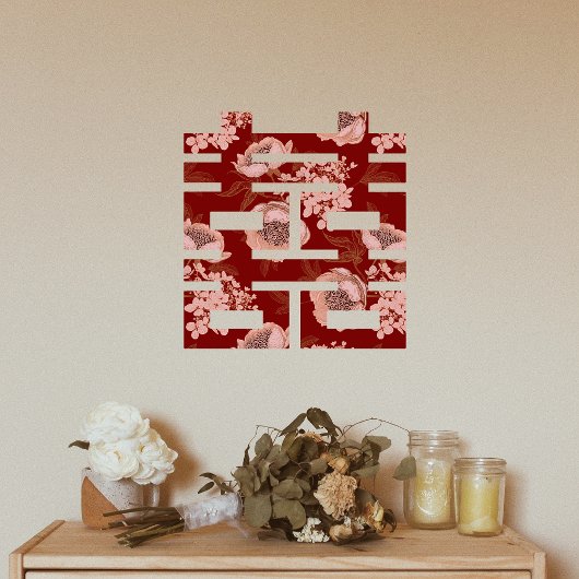 Rode Bloem Dubbele Xi Chinese Bruiloft Raamsticker