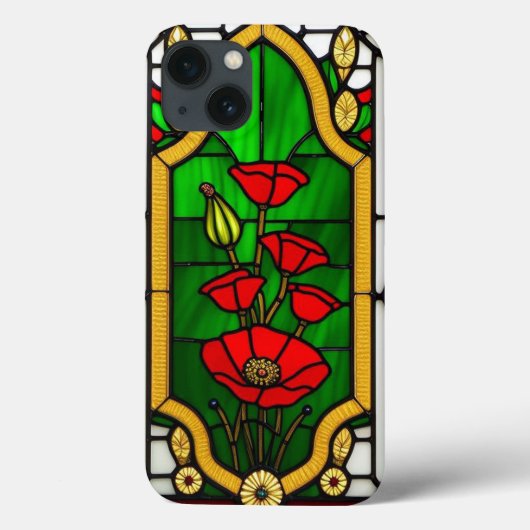 Rode Bloem Elegante Glas-in-Lood Kunst Case-Mate iPhone Case (Achterkant)