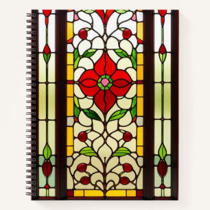 Rode Bloem Elegante Glas-in-Lood Kunst Notitieboek