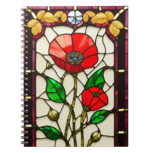 Rode Bloem Elegante Glas-in-Lood Kunst Notitieboek