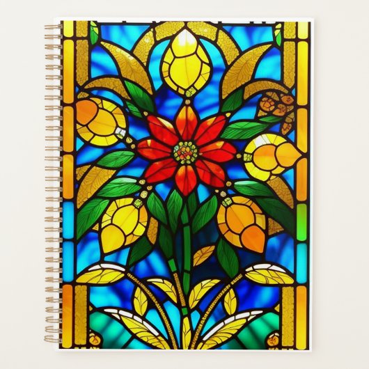 Rode Bloem Elegante Glas-in-Lood Kunst Planner (Voorkant)