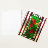 Rode Bloem Elegante Glas-in-Lood Kunst Planner (Display)