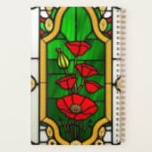 Rode Bloem Elegante Glas-in-Lood Kunst Planner (Achterkant)