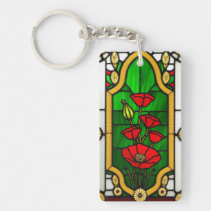 Rode Bloem Elegante Glas-in-Lood Kunst Sleutelhanger