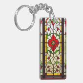 Rode Bloem Elegante Glas-in-Lood Kunst Sleutelhanger (Voorkant Links)