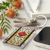 Rode Bloem Elegante Glas-in-Lood Kunst Sleutelhanger (Voorkant Rechts)