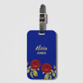 Rode bloem en blauw blad bagagelabel (Voorkant (verticaal))