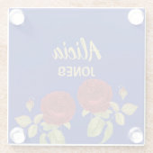 Rode bloem en blauw blad glazen onderzetter (Achterkant)