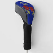 Rode bloem en blauw blad golfheadcover (Schuin)