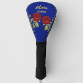 Rode bloem en blauw blad golfheadcover (Voorkant)
