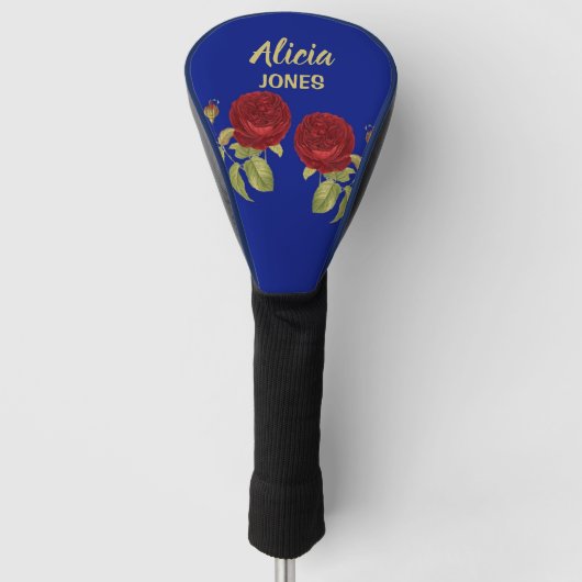 Rode bloem en blauw blad golfheadcover (Voorkant)