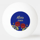 Rode bloem en blauw blad pingpongbal (Voorkant)