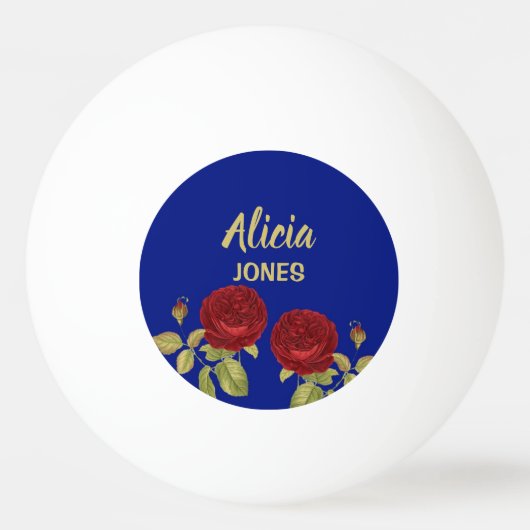 Rode bloem en blauw blad pingpongbal (Voorkant)