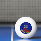 Rode bloem en blauw blad pingpongbal (Net)