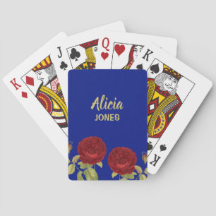 Rode bloem en blauw blad pokerkaarten