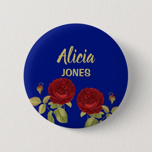 Rode bloem en blauw blad ronde button 5,7 cm (Voorkant)