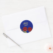 Rode bloem en blauw blad ronde sticker (Envelop)