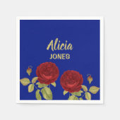 Rode bloem en blauw blad servet (Voorkant)