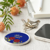 Rode bloem en blauw blad sleutelhanger (Zijkant)