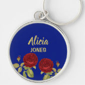 Rode bloem en blauw blad sleutelhanger (Voorkant)