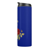 Rode bloem en blauw blad thermosbeker (Geroteerd rechts)