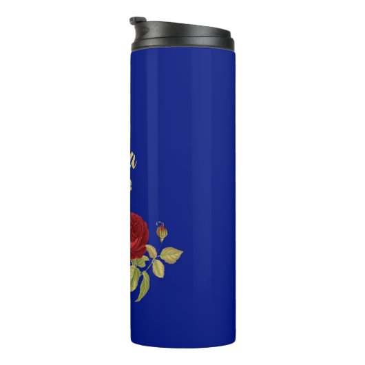 Rode bloem en blauw blad thermosbeker (Geroteerd rechts)