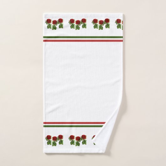 Rode bloem en groene bladeren, aangepaste naam bad handdoek (Handdoek)