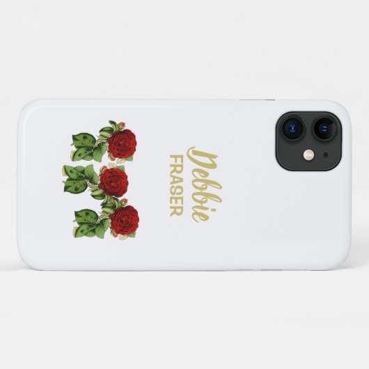 Rode bloem en groene bladeren, aangepaste naam Case-Mate iPhone case (Achterkant (horizontaal))