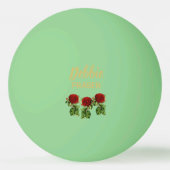 Rode bloem en groene bladeren, aangepaste naam pingpongbal (Voorkant)