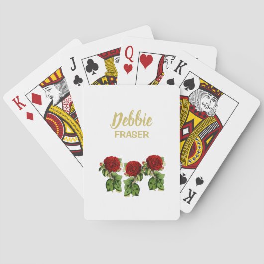 Rode bloem en groene bladeren, aangepaste naam pokerkaarten (Achterkant)