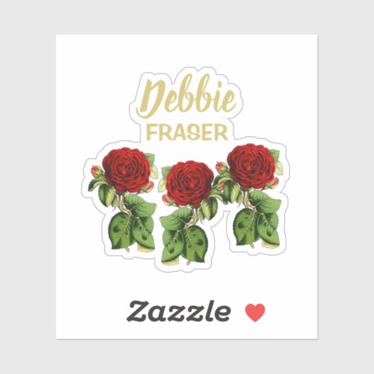 Rode bloem en groene bladeren, aangepaste naam sticker (Vel)