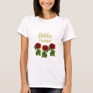 Rode bloem en groene bladeren, aangepaste naam t-shirt
