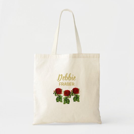 Rode bloem en groene bladeren, aangepaste naam tote bag (Voorkant)