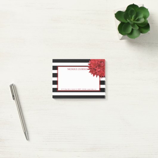 Rode bloem en zwart-witte strepen post-it® notes (Kantoor)