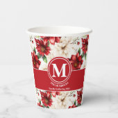 Rode Bloem Familie Verzamel Document Kop Monogram Papieren Bekers (Achterkant)